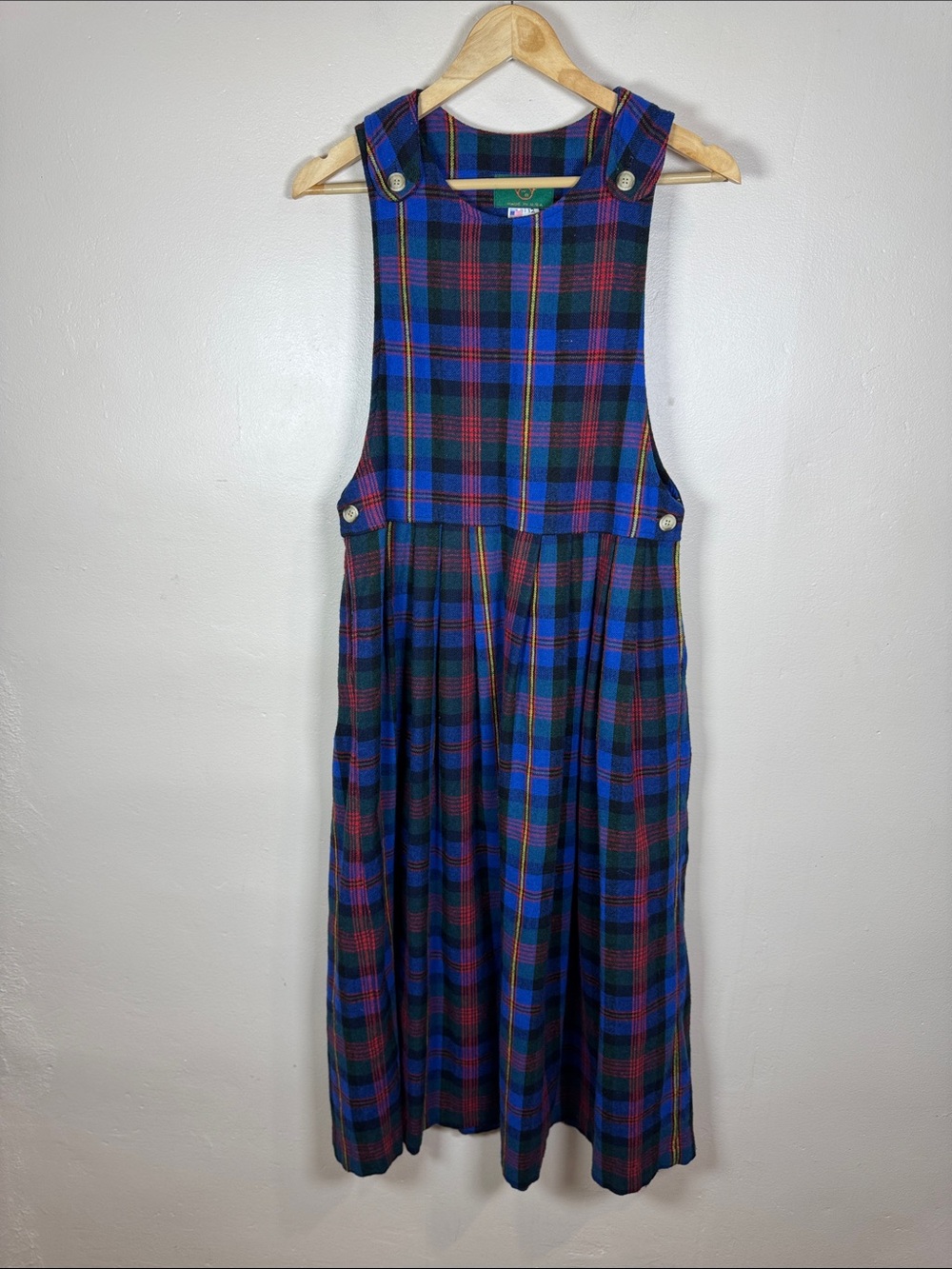 VTG Womens Jumper Dress Plaid Pinafore Christmas Holiday Cottage Classic 12